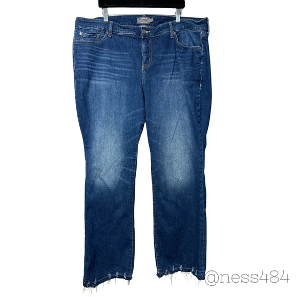 Torrid Mid Rise Slim Boot Jeans Dark Wash Stretch Distressed Hem Women 22R - Picture 1 of 7